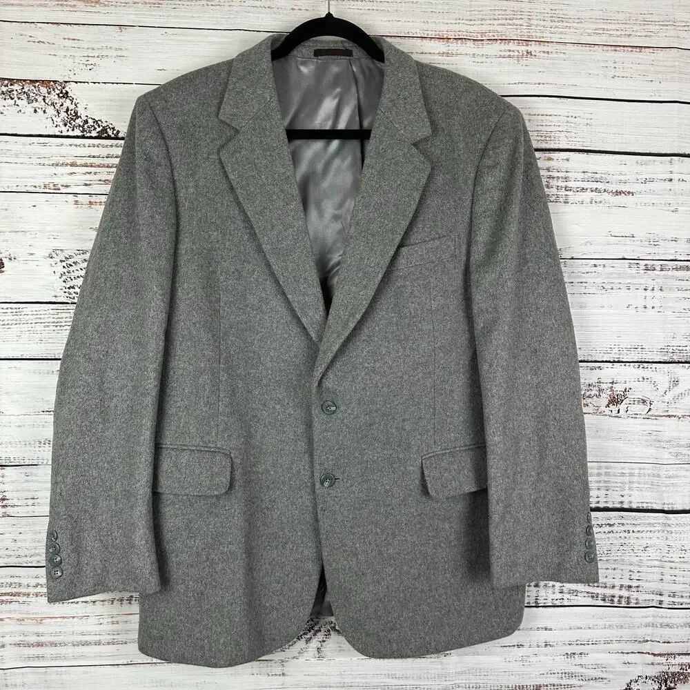 English Manor Wool Tweed Gray Suit Blazer Sport Coat Poland 2 Button Mens Sz 43R